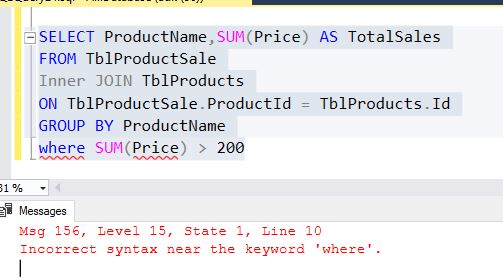 What is Difference between where and having clauses in SQL server