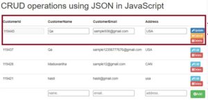 CRUD operations using JSON in JavaScript